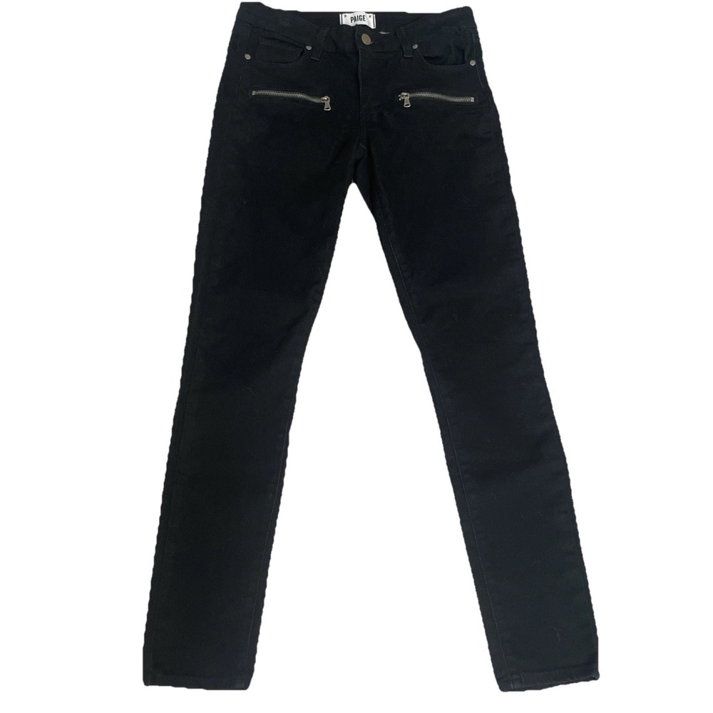 PAIGE Denim Indio Zip Front Black Overdye Women's Jeans Sz 27 Stretch Soft‎ EUC